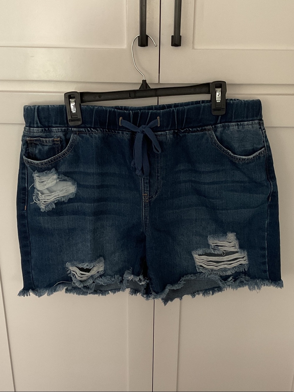 YMI Dream Authentic Denim Dark Blue Distressed Denim Drawstring Shorts